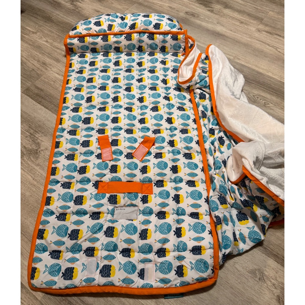 Biloban Kids Play Mat Roll Up Fish Print Orange‎ Trim Oeko Tex Toddler Toddler